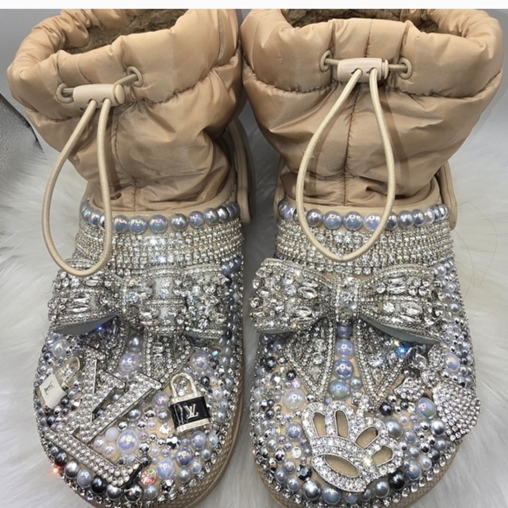 CROCS Beige Embellished Mules